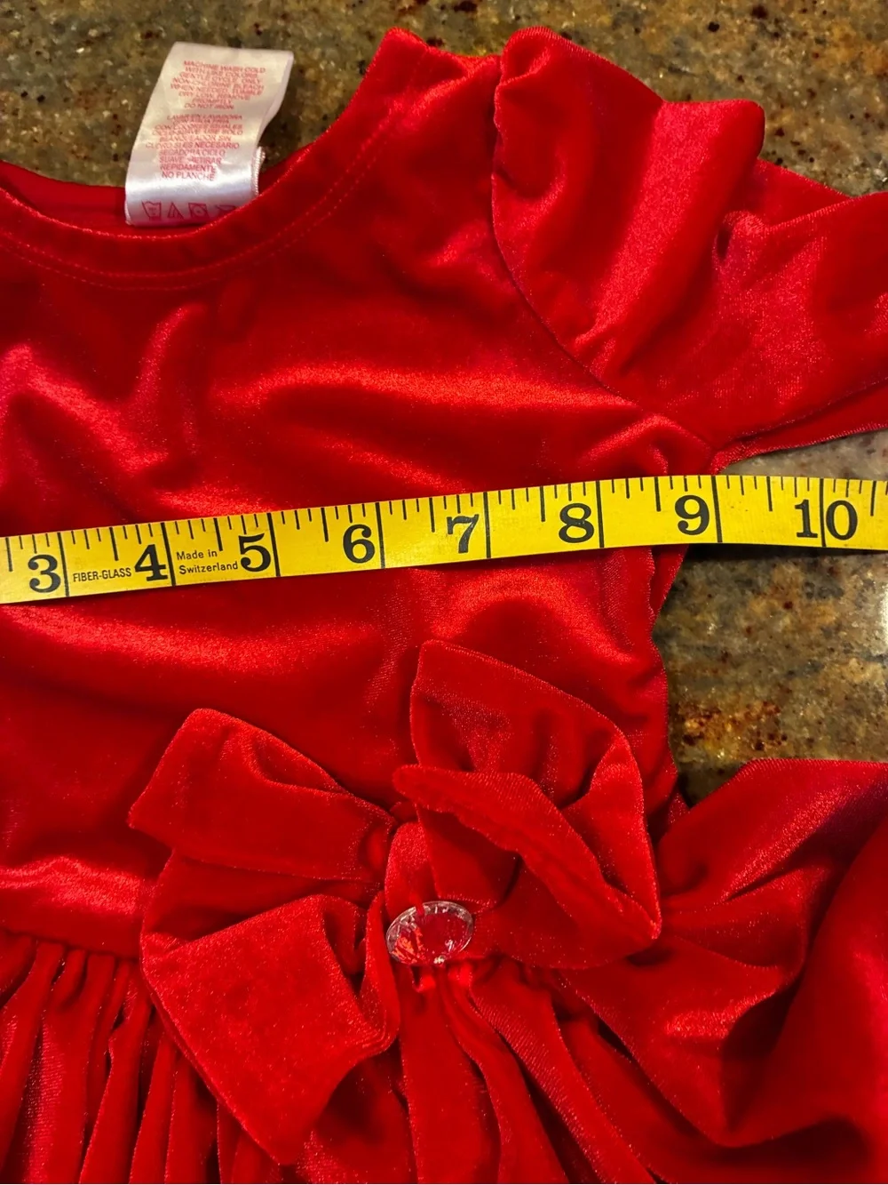 Nannette Red Velvet Bow-Accent Girls Holiday Dress, Size: 12 months